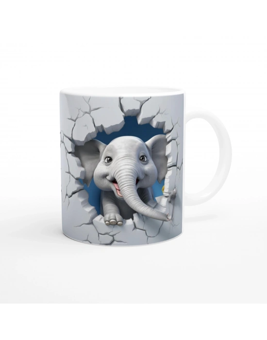 Duvarı Delen Neşeli Fil Baskılı Kupa Bardak