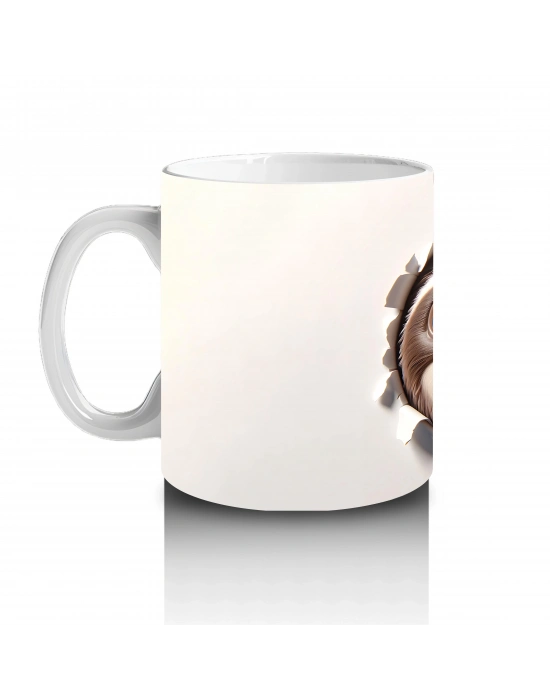 Duvarı Delen Neşeli Tembel Hayvan – 3D Komik Yüzlü Kupa Tasarımı