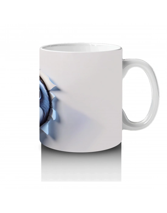 Duvarı Delen Neşeli Tembel Hayvan – 3D Komik Yüzlü Kupa Tasarımı