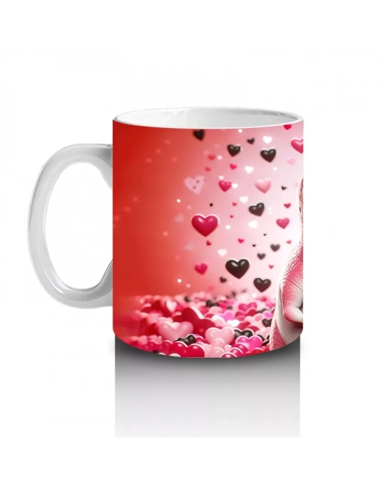 Duvarı Delen Pembe Kuyruklu Sevimli Canavar – Baskılı Kahve Kupası