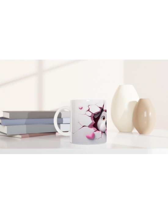 Duvarı Delen Sevimli Bulldog Temalı Baskılı Kupa Bardak