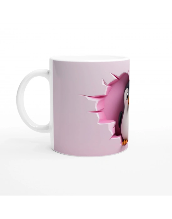 Duvarı Delen Sevimli Penguen Temalı Baskılı Kupa Bardak