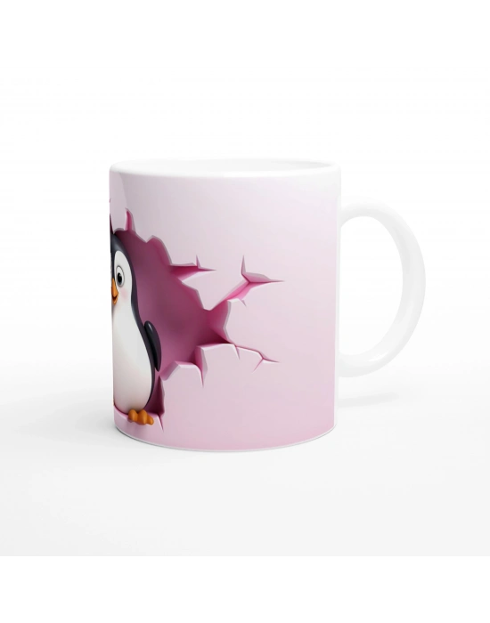 Duvarı Delen Sevimli Penguen Temalı Baskılı Kupa Bardak