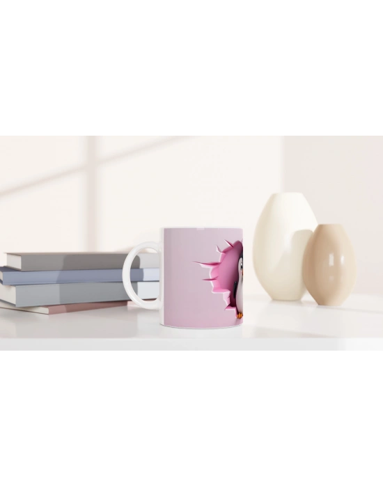 Duvarı Delen Sevimli Penguen Temalı Baskılı Kupa Bardak