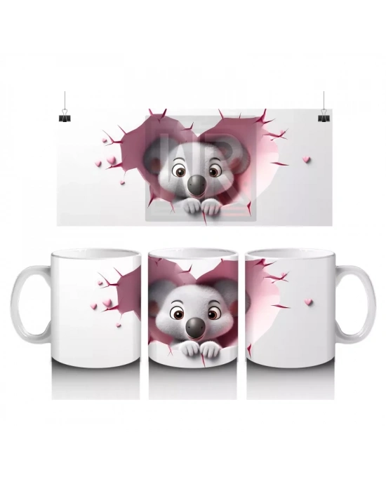 Duvarı Delen Tatlı Koala Figürü – Baskılı Kahve Kupası