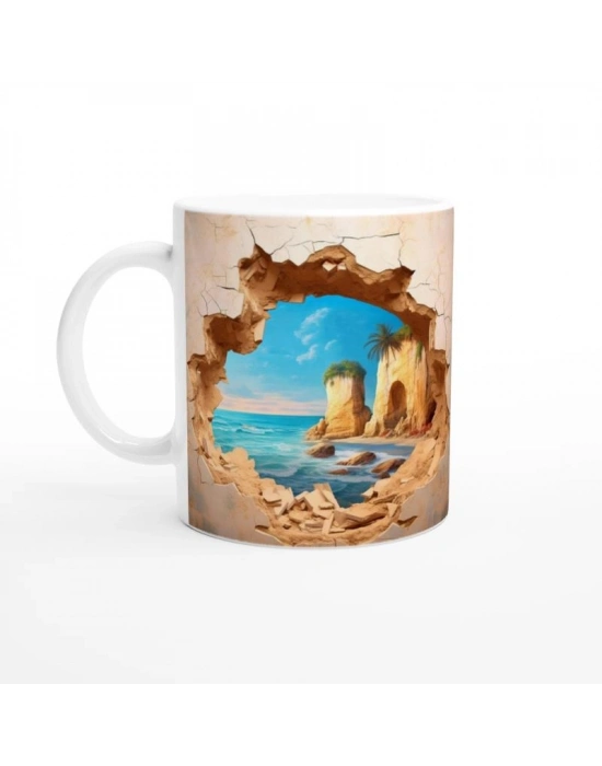 Duvarı Delen Tropik Sahil Manzaralı Baskılı Kupa Bardak