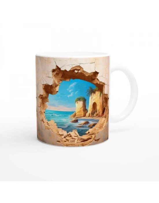 Duvarı Delen Tropik Sahil Manzaralı Baskılı Kupa Bardak