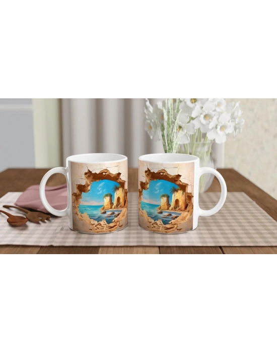 Duvarı Delen Tropik Sahil Manzaralı Baskılı Kupa Bardak