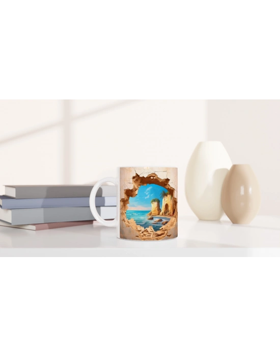 Duvarı Delen Tropik Sahil Manzaralı Baskılı Kupa Bardak