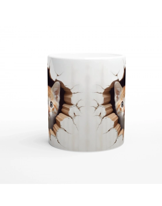 Duvarı Delen Turuncu Beyaz Yavru Kedi Kupa Bardak