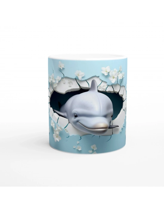 Duvarı Delen Yunus ve Çiçekler Temalı Baskılı Kupa Bardak