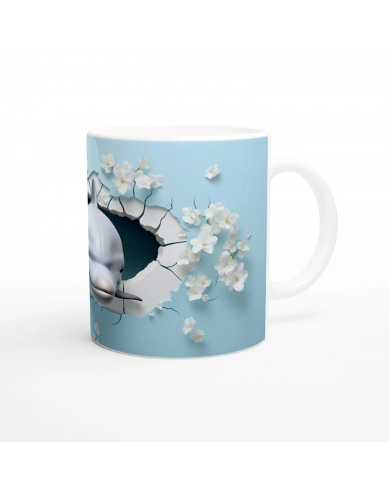 Duvarı Delen Yunus ve Çiçekler Temalı Baskılı Kupa Bardak