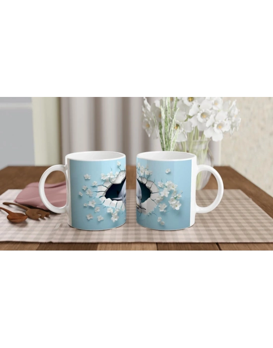 Duvarı Delen Yunus ve Çiçekler Temalı Baskılı Kupa Bardak