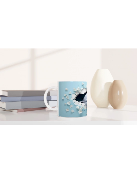 Duvarı Delen Yunus ve Çiçekler Temalı Baskılı Kupa Bardak