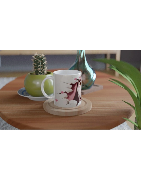 Duvarı Delip Bakan Neşeli Köpek Baskılı Kupa Bardak