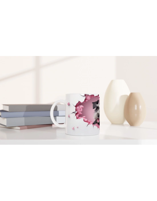 Duvarı Delip Bakan Sevimli Terrier Temalı Baskılı Kupa Bardak