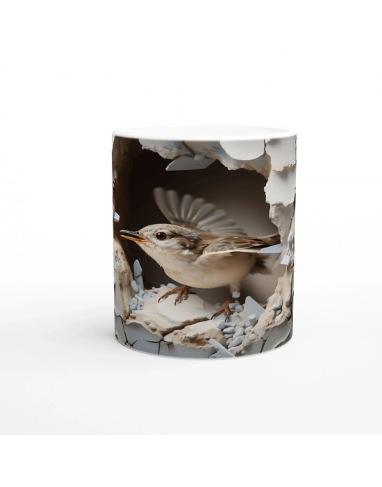 Duvarı Delip Özgürlüğe Kanat Açan Kuş Temalı Baskılı Kupa Bardak