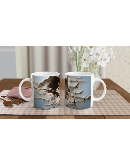 Duvarı Delip Özgürlüğe Kanat Açan Kuş Temalı Baskılı Kupa Bardak