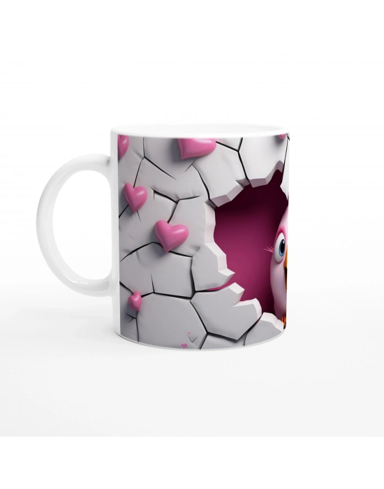 Duvarı Kırarak Bakan Sevimli Kuş Temalı Baskılı Kupa Bardak