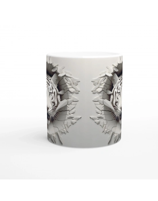 Duvarı Parçalayan Beyaz Kaplan Baskılı Kupa Bardak