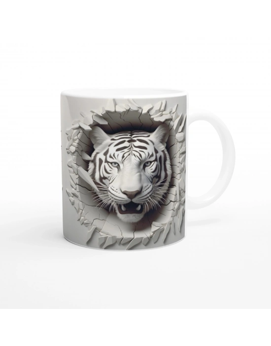 Duvarı Parçalayan Beyaz Kaplan Baskılı Kupa Bardak