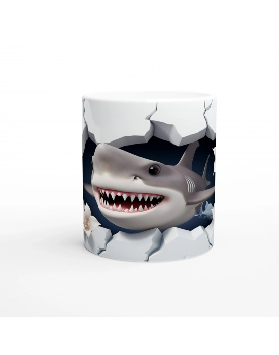 Duvarı Parçalayan Güçlü Köpekbalığı Su Altı Temalı Kupa Bardak