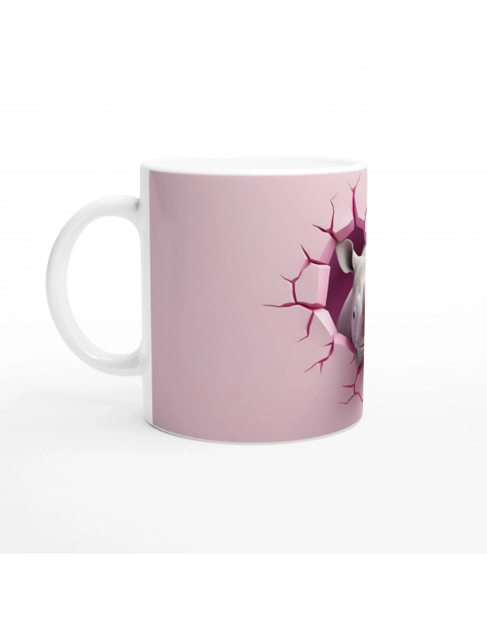 Duvarı Yarmış Gergedan Temalı Baskılı Kupa Bardak