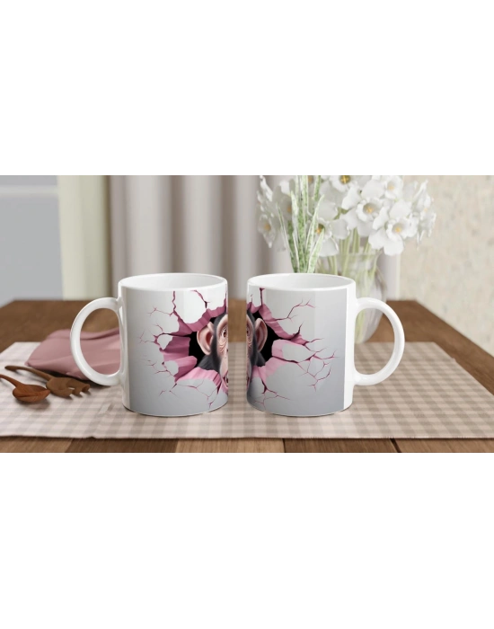 Duvarı Yırtan Şaşkın Maymun Temalı Baskılı Kupa Bardak