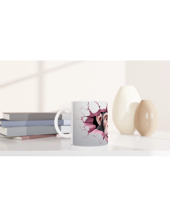 Duvarı Yırtan Şaşkın Maymun Temalı Baskılı Kupa Bardak