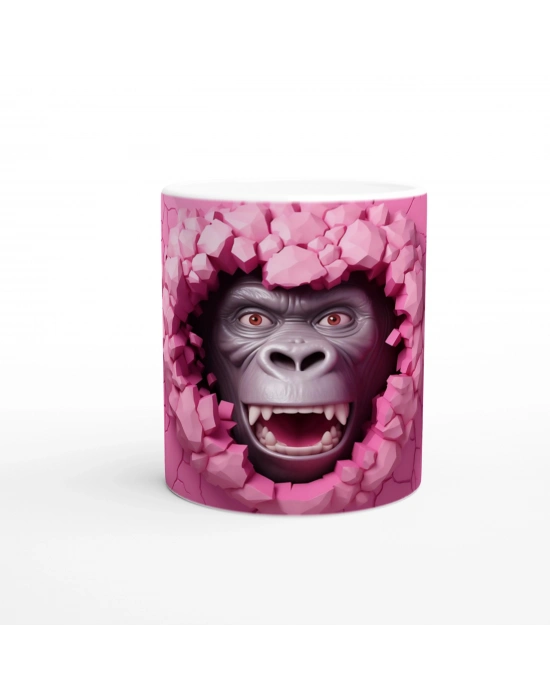 Duvarı Yırtarak Bakan Goril Temalı Baskılı Kupa Bardak