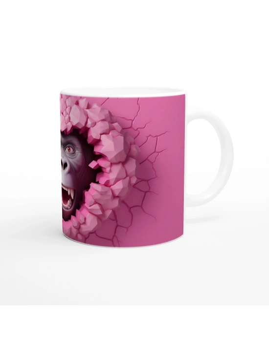 Duvarı Yırtarak Bakan Goril Temalı Baskılı Kupa Bardak