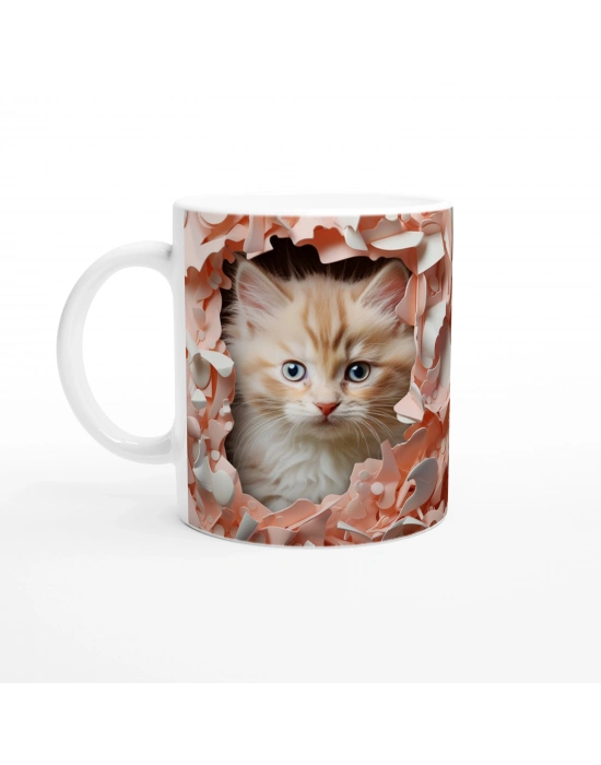 Duvarın Ardından Bakan Yavru Kedi Temalı Baskılı Kupa Bardak