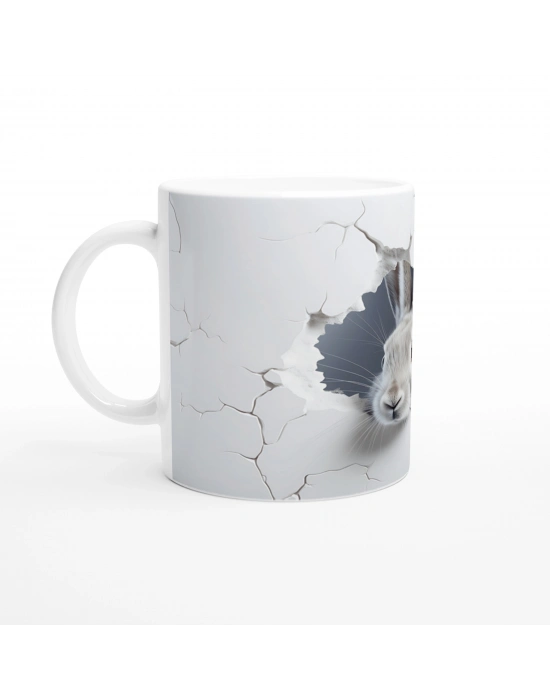 Duvarın Ardından Merakla Bakan Tavşan Temalı Baskılı Kupa Bardak