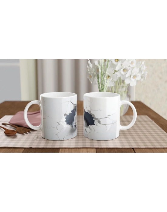 Duvarın Ardından Merakla Bakan Tavşan Temalı Baskılı Kupa Bardak