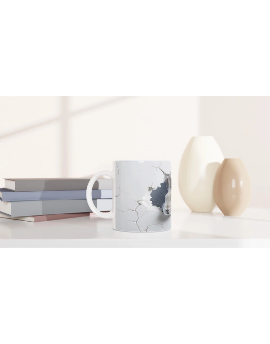 Duvarın Ardından Merakla Bakan Tavşan Temalı Baskılı Kupa Bardak