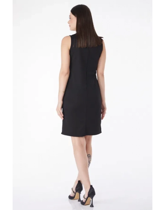 Düz Bisiklet Yaka Kadın Siyah Mini Elbise