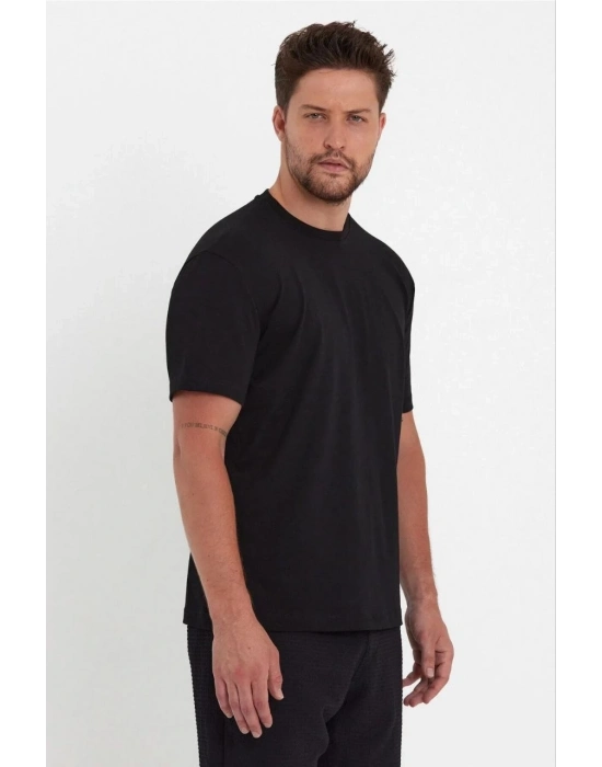 Düz Biskilet Yaka Oversize T-shirt - Siyah -