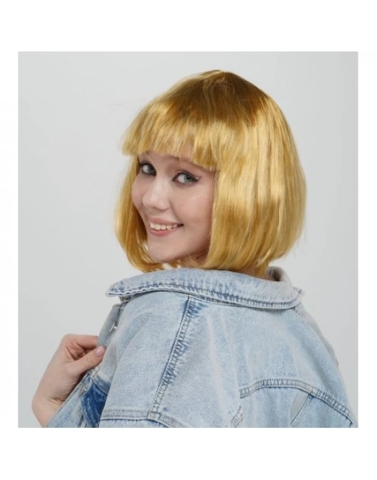 Düz Kesim Küt Parti Peruğu Altın Renk