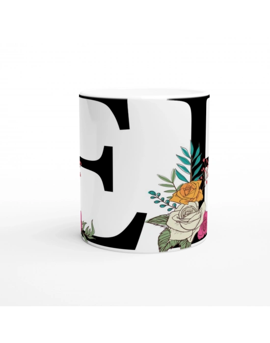 E Harfi Çiçek Motifli Kupa Bardak