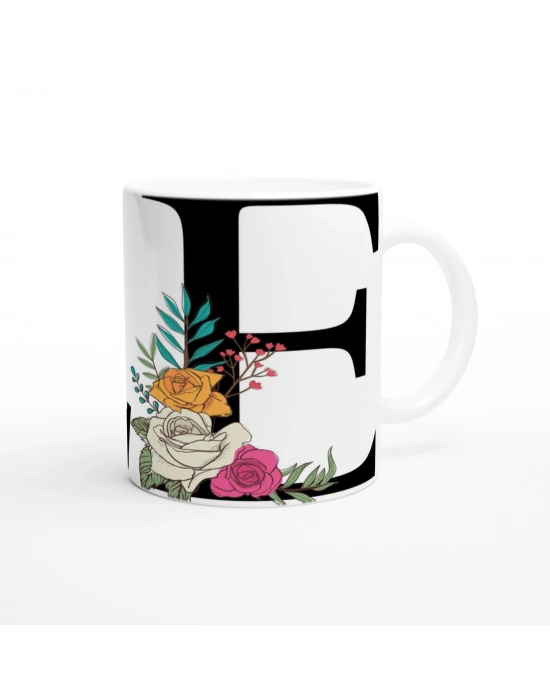E Harfi Çiçek Motifli Kupa Bardak
