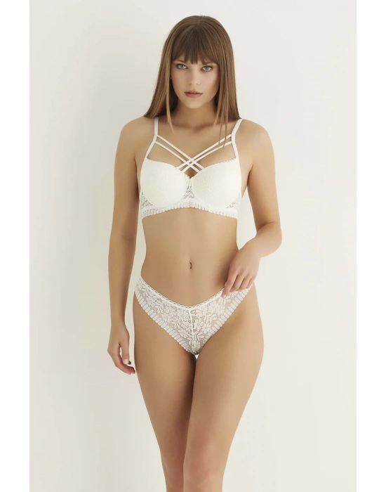 Ekru Destekli Çift Çapraz Dantelli Sütyen Takımı 4307