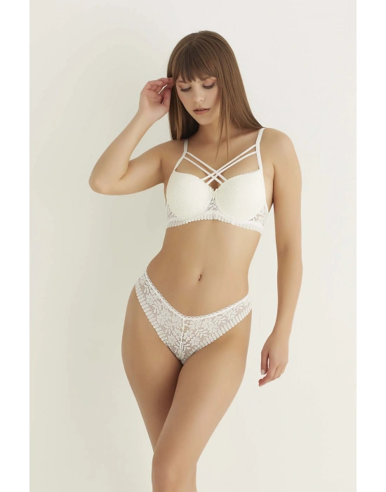 Ekru Destekli Çift Çapraz Dantelli Sütyen Takımı 4307