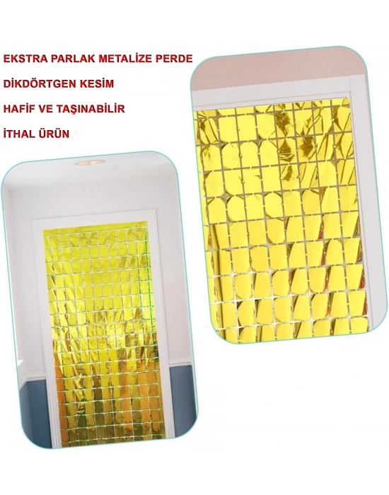 Ekstra Metalize Altın Renk Disko Dikdörtgen Kesim Kapı Perdesi Dekorasyon 1x2 Metre