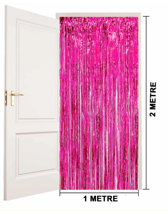 Ekstra Metalize Parlak Saçaklı Arka Fon Perde Fuşya