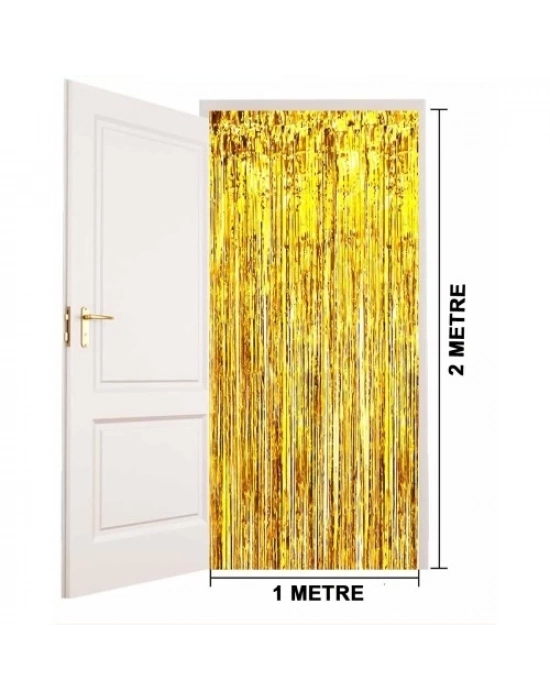 Ekstra Metalize Parlak Saçaklı Arka Fon Perde Gold