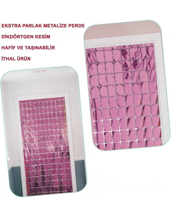 Ekstra Metalize Rose Gold Renk Disko Dikdörtgen Kesim Kapı Perdesi Dekorasyon 1x2 Metre