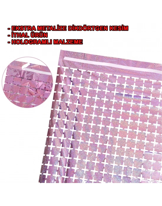 Ekstra Metalize Rose Gold Renk Disko Dikdörtgen Kesim Kapı Perdesi Dekorasyon 1x2 Metre