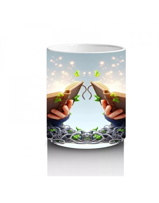 El Ele Tutuşmuş Cadı Kız Figürleriyle Gün Batımı Temalı Cadılar Bayramı Baskılı Kupa