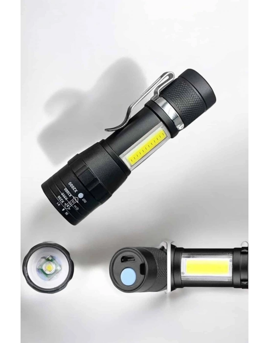 El Feneri Led USB Şarjlı Zoom Mini Led Işık Acil Durum Feneri