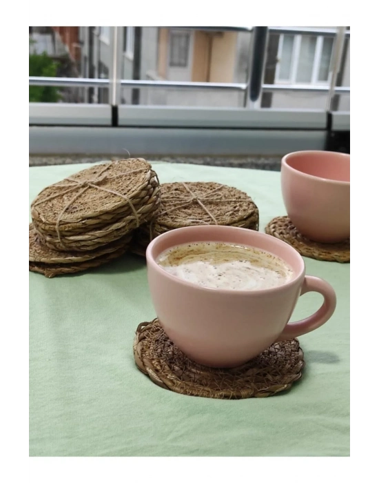 El Yapımı Hasır Bardak Altlığı Fincan Çay Kupa Altlığı Hasır Bardak Altlığı 6 Adet Royaleks-BLSSGS10